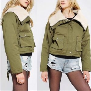 UNIF x UO faux sherpa cropped bomber